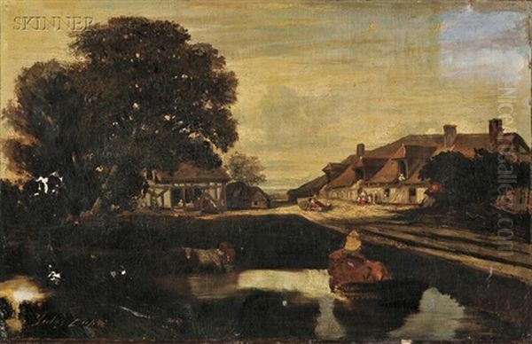 L'abreuvoir/a Farm In Normandy Oil Painting by Jules Dupre