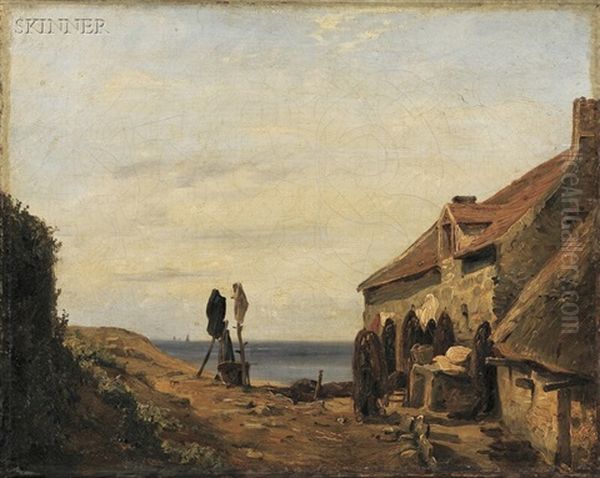 Cottage By The Sea Oil Painting by Jules Dupre