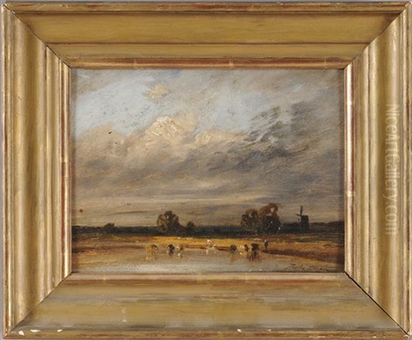 Landscapes With Cows (2 Works) Oil Painting by Jules Dupre