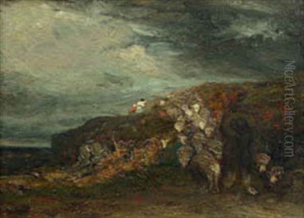 Bergers En Bord De Mer Par Temps D'orage Oil Painting by Jules Dupre