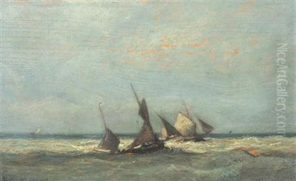 Barques De Peche En Mer Oil Painting by Jules Dupre