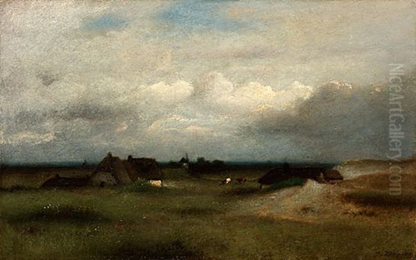 Chaumiers Dans La Campagne Oil Painting by Jules Dupre