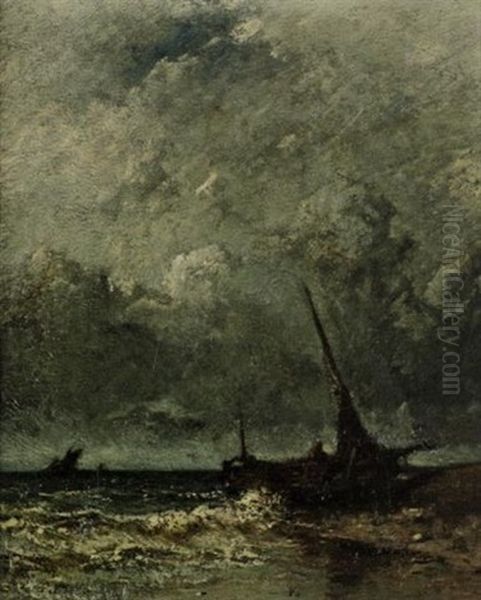 Bateau Par Gros Temps Oil Painting by Jules Dupre