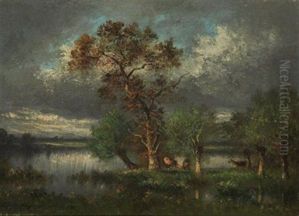 Gewasserlandschaft Mit Kuhen Oil Painting by Jules Dupre