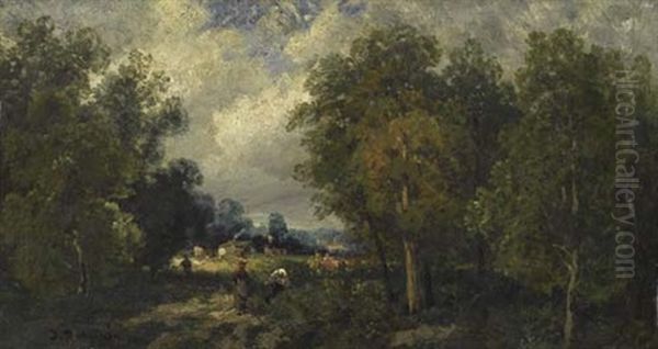 Waldlichtung Mit Bauerinnen Oil Painting by Jules Dupre