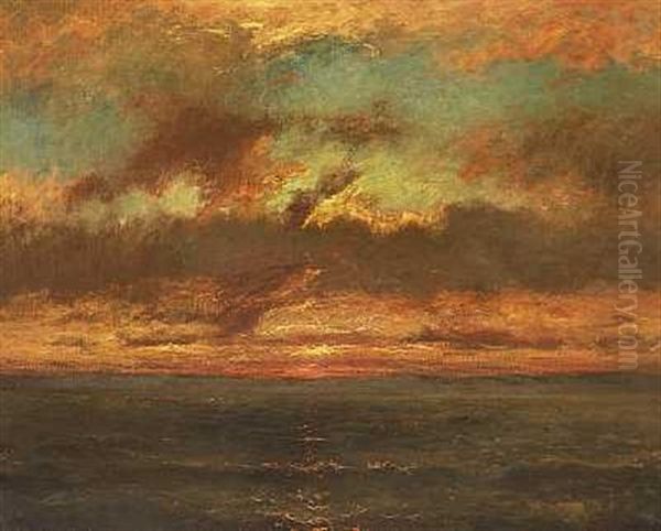 Solnedgang Over Havet Oil Painting by Jules Dupre