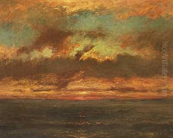 Solnedgang Over Havet Oil Painting by Jules Dupre