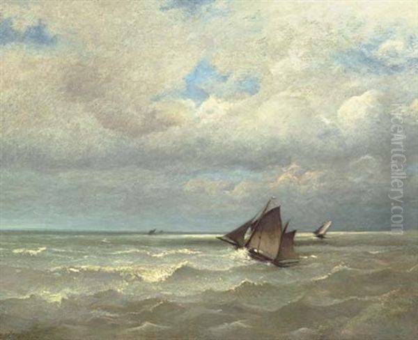 Voiliers Pres De Cayeux Oil Painting by Jules Dupre