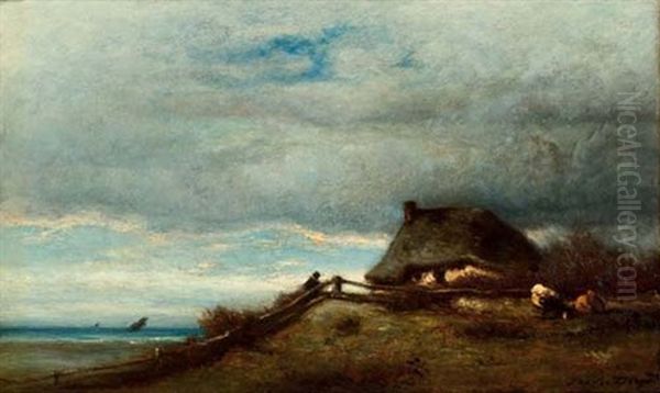 Fischerhaus An Der Kuste Oil Painting by Jules Dupre