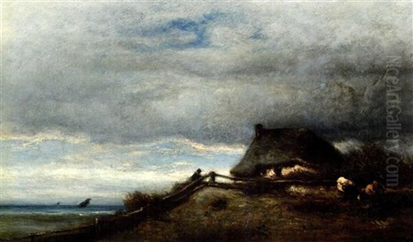 Fischerhaus An Der Kuste Oil Painting by Jules Dupre