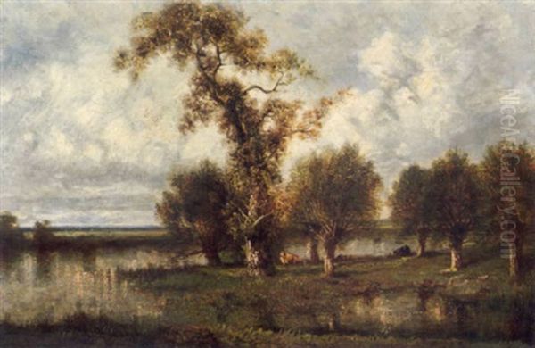 Landschaft Mit Kuhen An Einem Weiher Oil Painting by Jules Dupre