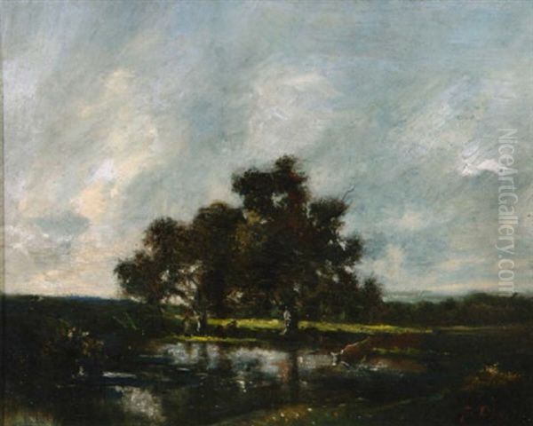 Landschaft Mit Kuh Am Weiher Oil Painting by Jules Dupre