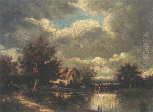 Ferme Au Bord D'un Etang Oil Painting by Jules Dupre