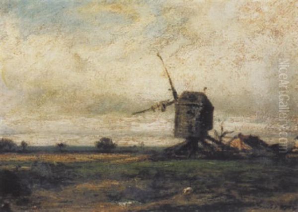 Le Moulin A Vent Oil Painting by Jules Dupre