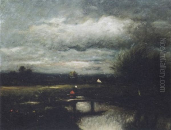 Paysage De Riviere Anime Oil Painting by Jules Dupre