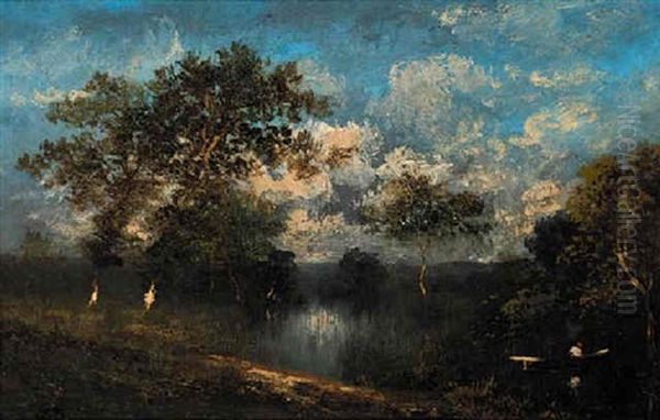 Une Barque Sur Un Lac Oil Painting by Jules Dupre