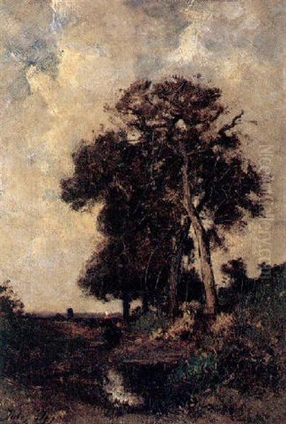 A Country Lane With Figures Oil Painting by Jules Dupre