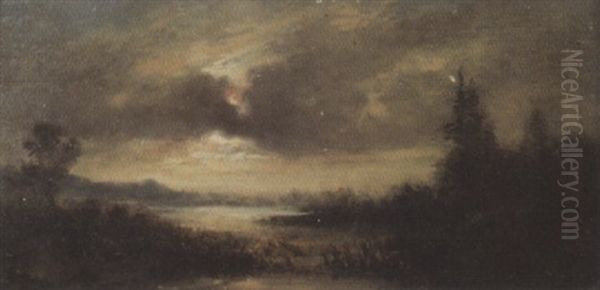 Nachtliche Seeuferpartie Oil Painting by Jules Dupre