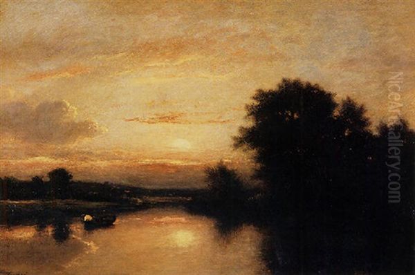 Sunset Oil Painting by Jules Dupre