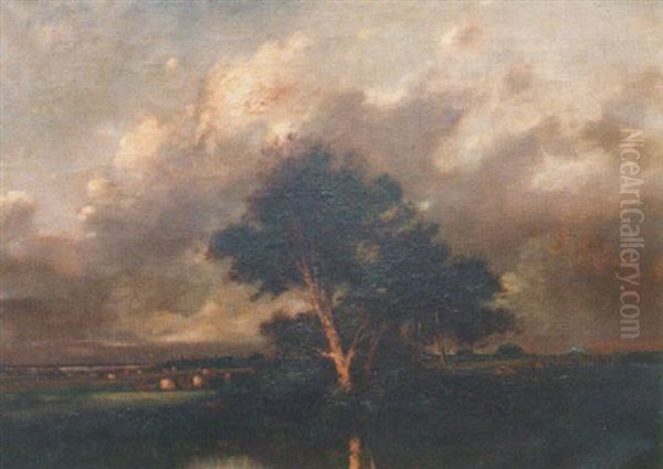 Pastoral Landscape With Figure And River Oil Painting by Jules Dupre