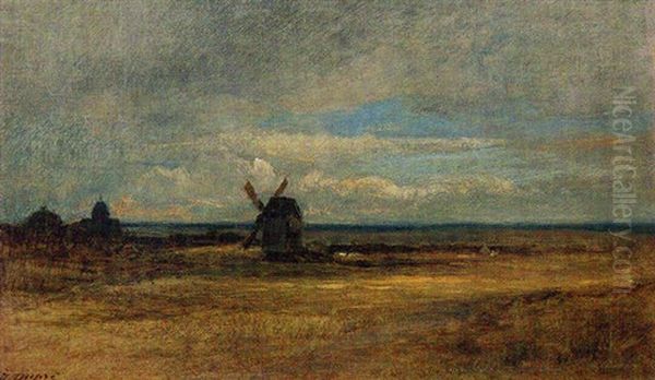 Windmuhle In Weiter Landschaft Oil Painting by Jules Dupre