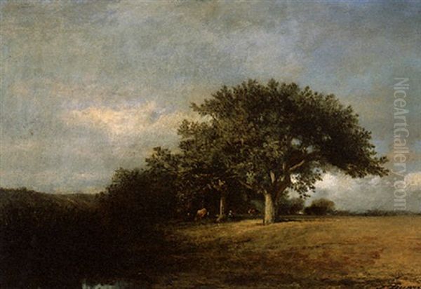 A Landscape With Cows Oil Painting by Jules Dupre