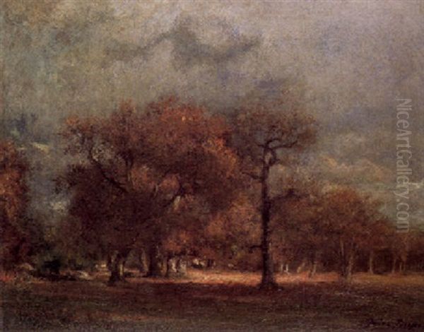 Wooded Landscape Oil Painting by Jules Dupre