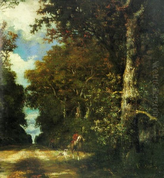 Riding In Fontainebleau Oil Painting by Jules Dupre