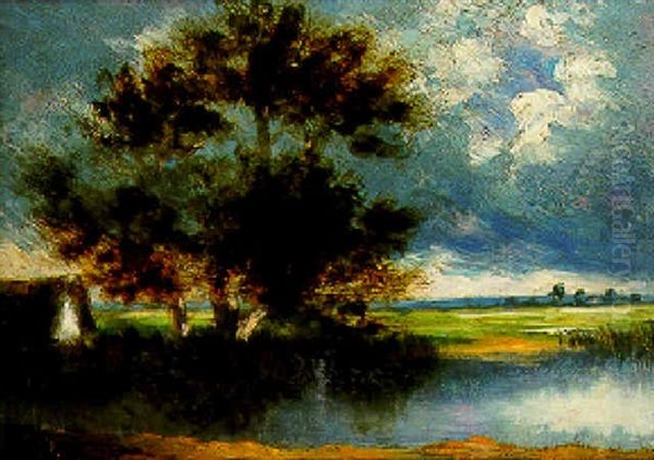 Paysage A La Mare Oil Painting by Jules Dupre