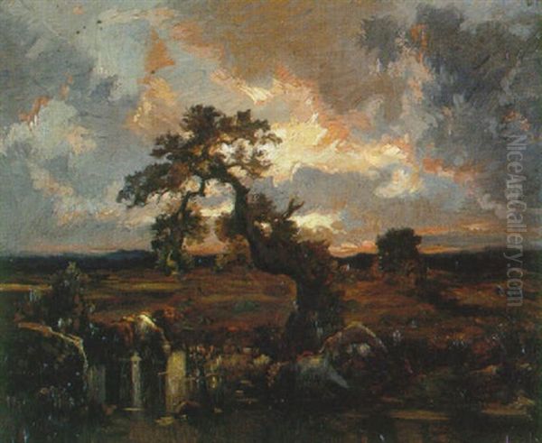 Les Vaches A L'abreuvoir Oil Painting by Jules Dupre