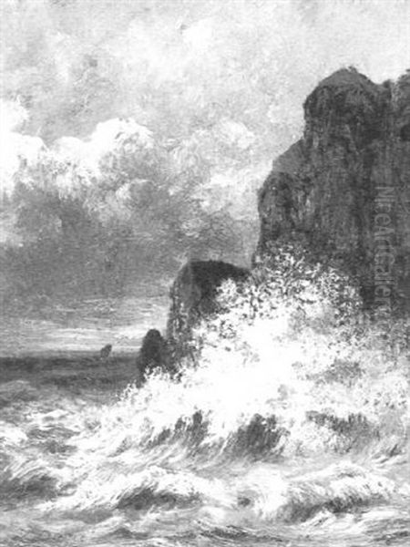 Tempete Sur Une Falaise Oil Painting by Jules Dupre