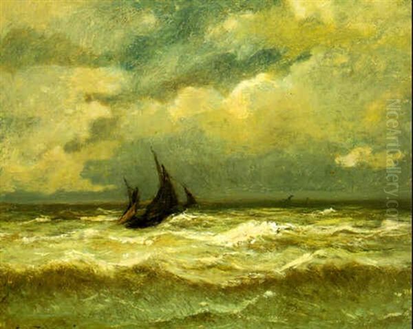 Bateau Sur Une Mer Agitee Oil Painting by Jules Dupre