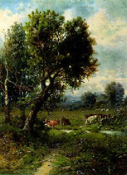 Landschaft Mit Kuehen Oil Painting by Jules Dupre