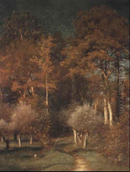 Pathway In A Forest Oil Painting by Jules Dupre