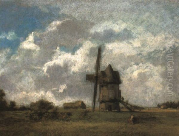 A Landscape With A Windmill Oil Painting by Jules Dupre