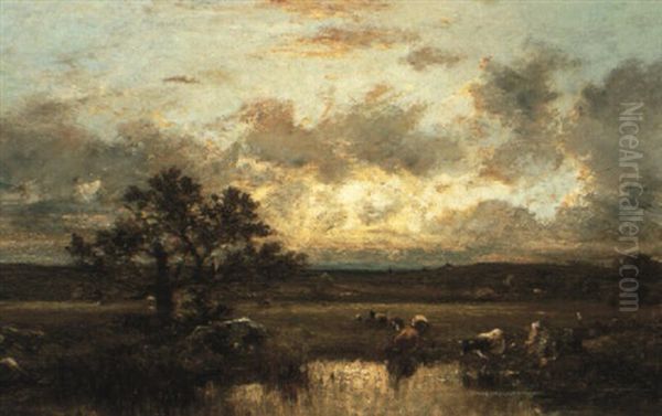 Paysage Au Chene Et A La Mare Oil Painting by Jules Dupre