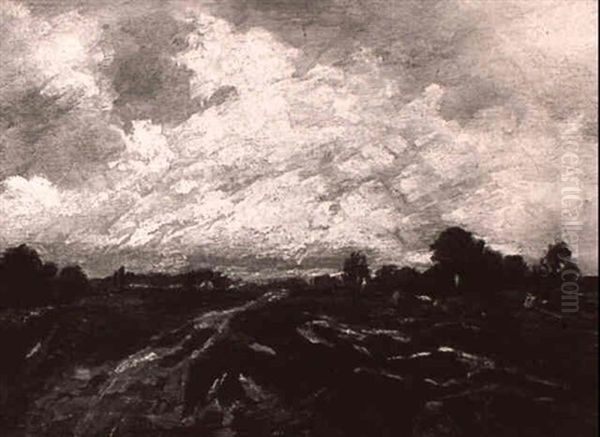 Landscape Under Stormy Skies Oil Painting by Jules Dupre