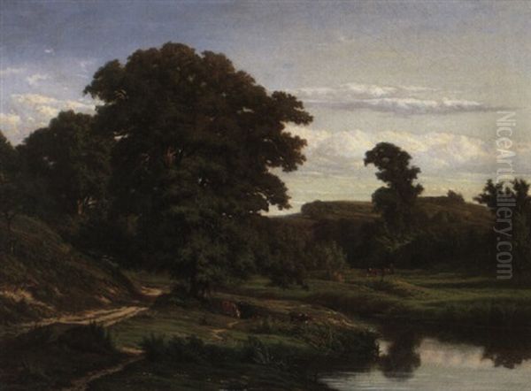 Kuhe Auf Der Weide Oil Painting by Jules Dupre