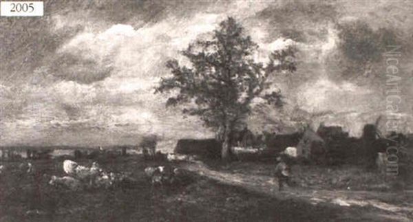 Landscape Farm Scene Oil Painting by Jules Dupre