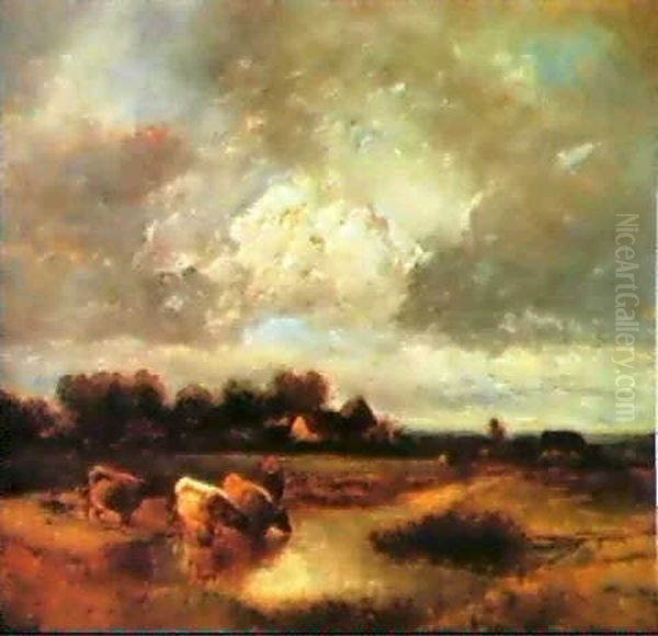 Cattle By A Pond Oil Painting by Jules Dupre