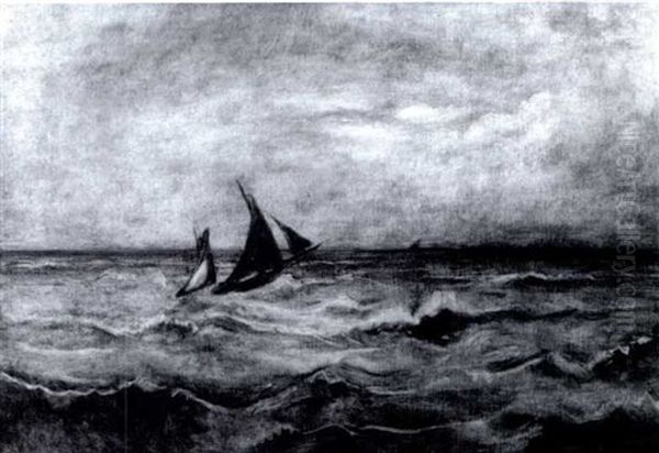 Sailing Ships In Choppy Seas Oil Painting by Jules Dupre