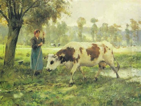 Cows At Pasture Oil Painting by Jules Dupre