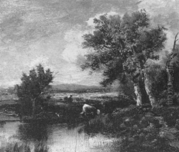 Cows By A Pond Oil Painting by Jules Dupre