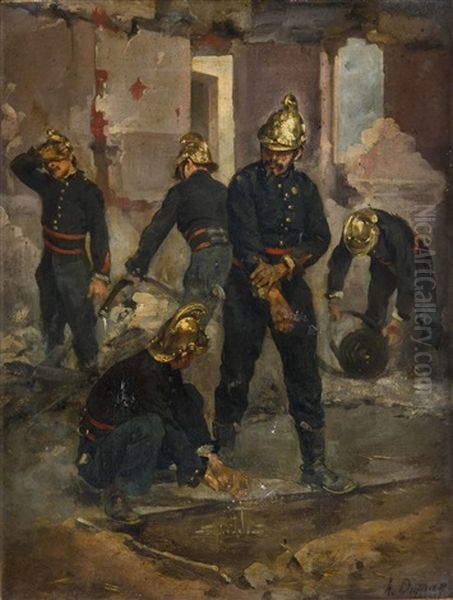 Feuerwehrmanner Nach Einem Einsatz Oil Painting by Henry Louis Duprey