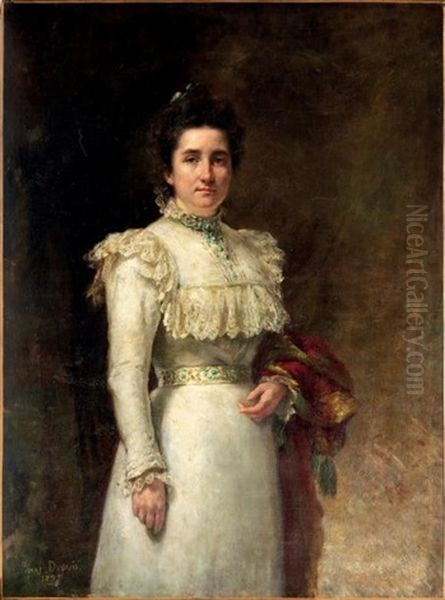 Portrait D'elegante En Robe Blanche Oil Painting by Pierre Dupuis