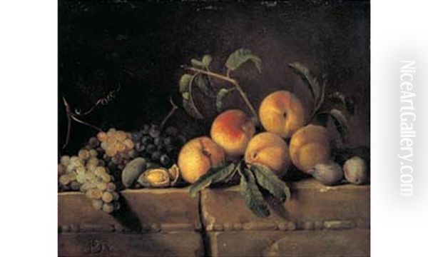 Nature Morte Avec Peches, Raisins Et Prunes Oil Painting by Pierre Dupuis