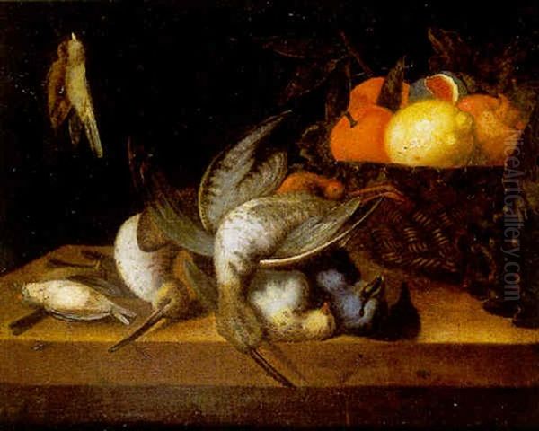 Nature Morte Aux Fruits Et Gibier Sur Un Entablement Oil Painting by Pierre Dupuis