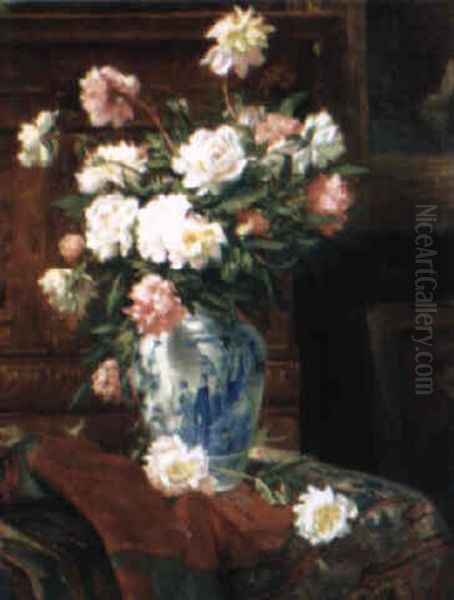 Pivoines Au Vase Japonais Oil Painting by Pierre Dupuis