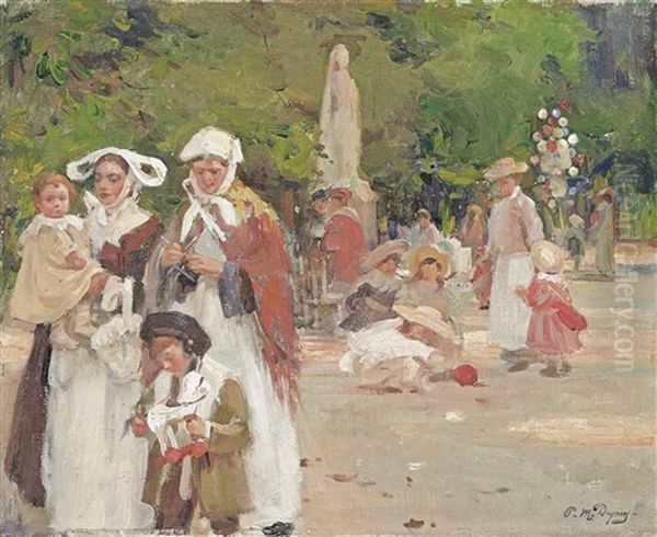 An Afternoon In The Luxembourg Gardens Oil Painting by Paul Michel Dupuy