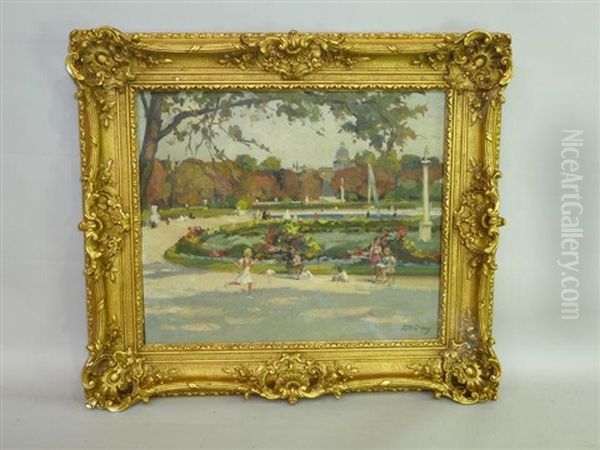 Enfants Jouant Dans Le Parc En Ete Oil Painting by Paul Michel Dupuy